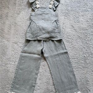 Zara Light Gray Linen Two-Piece Set with Lace Detail